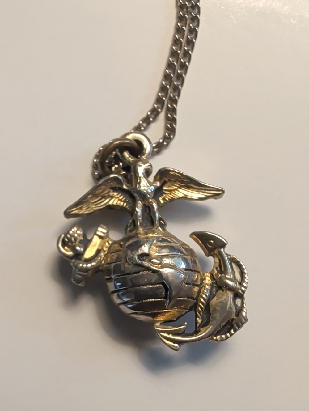 Marine Corps Necklace Pendant Vintage 11" Silvertone